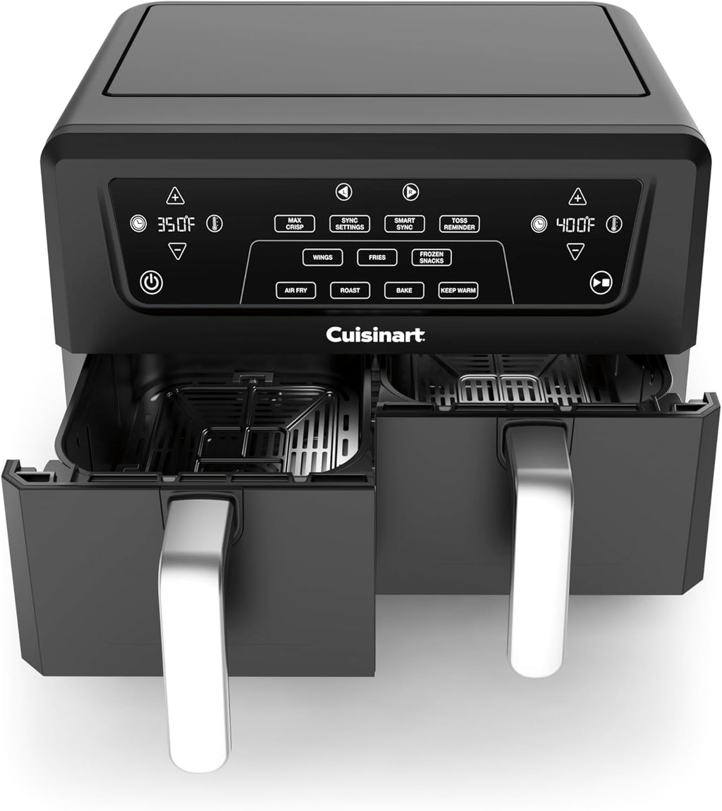 Cuisinart Dual Basket Air Fryer, Two Baskets Totals 11 QT, 4 Function Air Fryer to Air Fry, Roast, Bake & Keep Warm, Features Sync Finish & Settings, Toss Reminder, Automatic Warm Mode & Auto-Pause