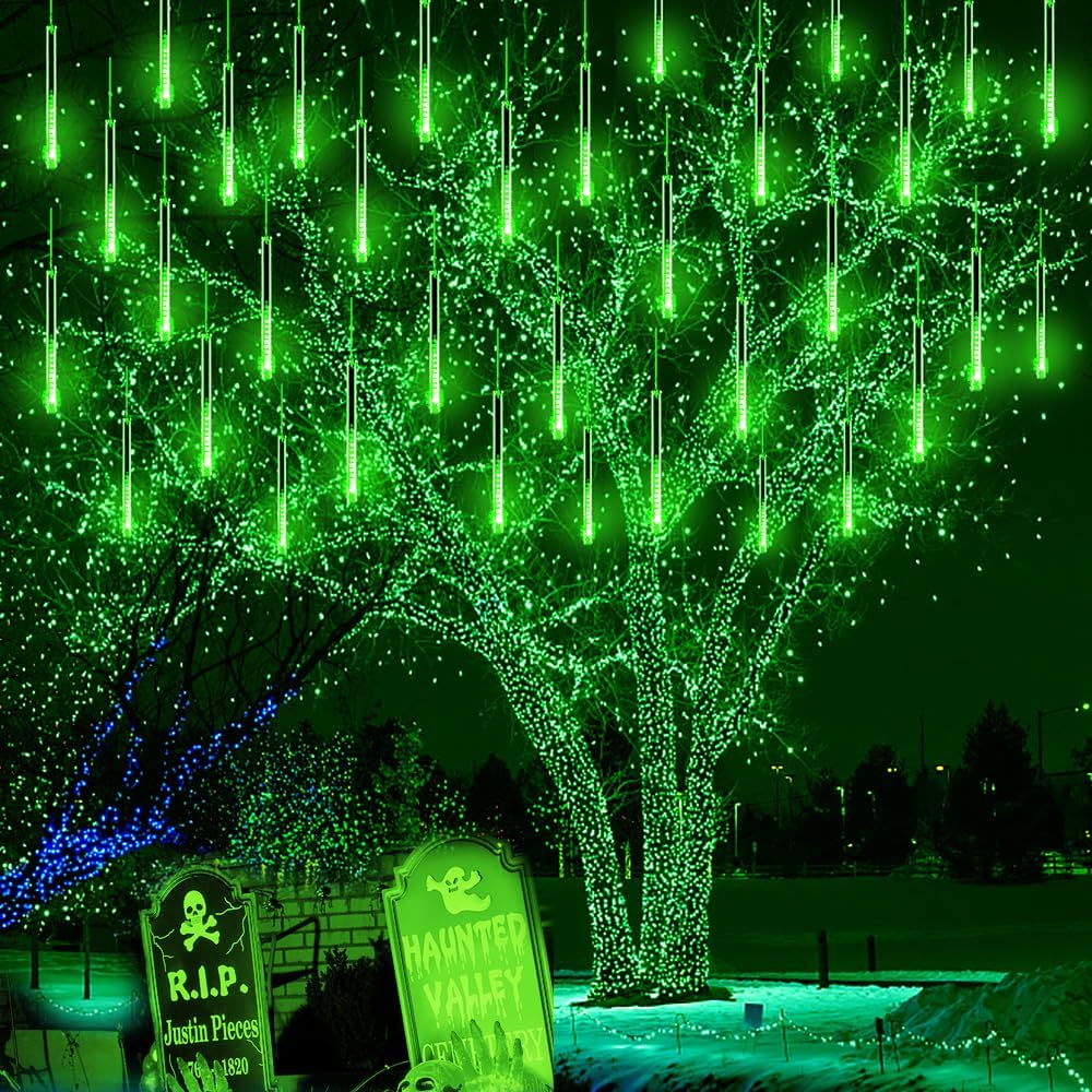 Meteor Shower Icicle Lights Outdoor - 8 Tubes, 192 LEDs, White, UL Plug