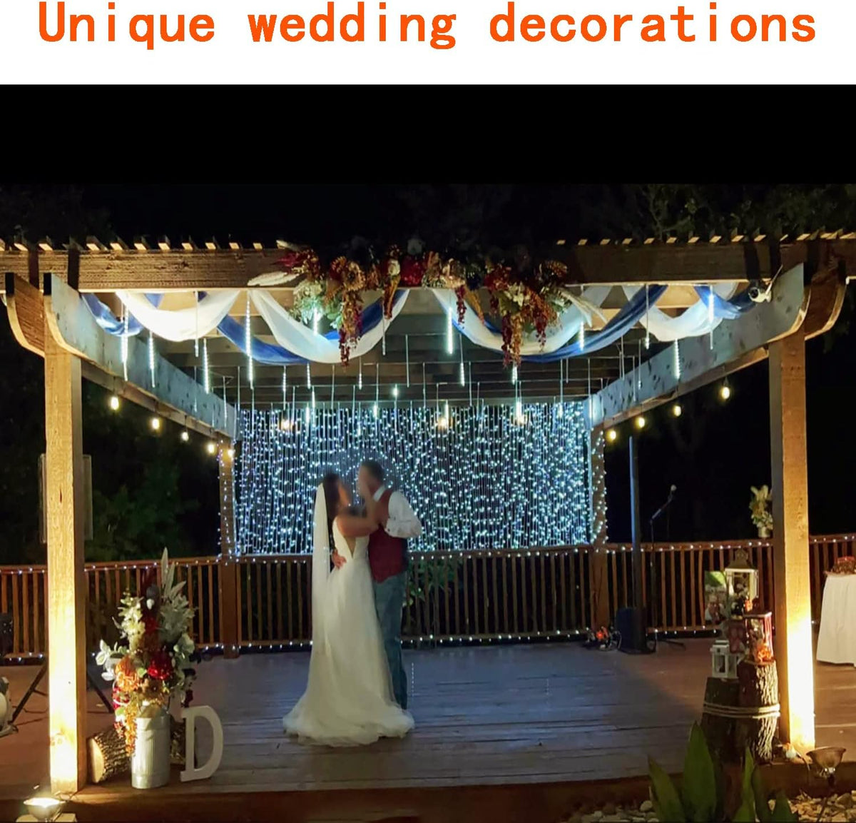 Meteor Shower Icicle Lights Outdoor - 8 Tubes, 192 LEDs, White, UL Plug