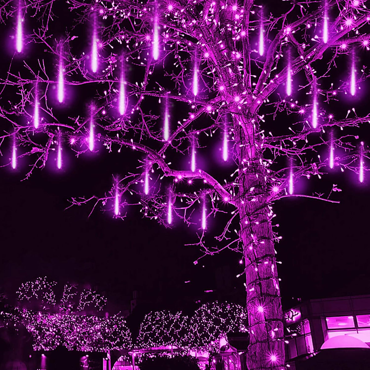 Meteor Shower Icicle Lights Outdoor - 8 Tubes, 192 LEDs, White, UL Plug