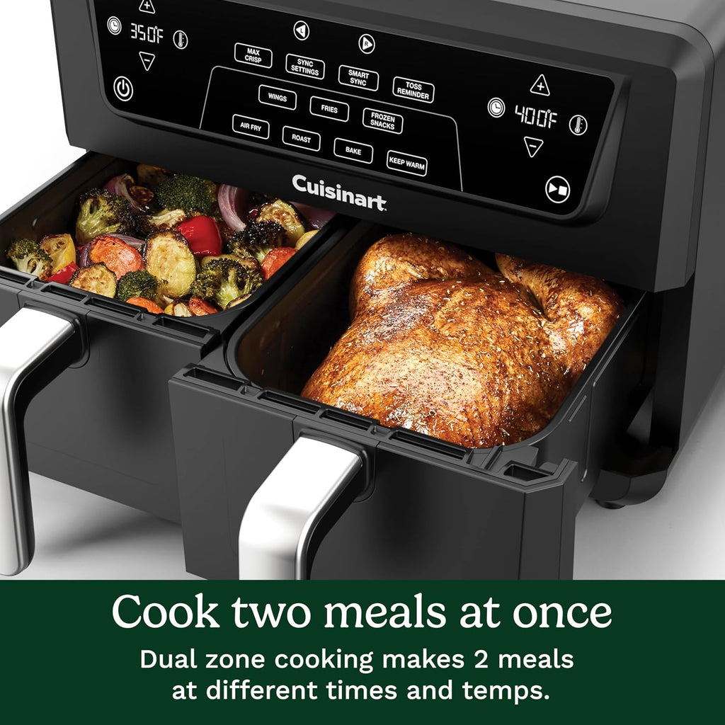 Cuisinart Dual Basket Air Fryer, Two Baskets Totals 11 QT, 4 Function Air Fryer to Air Fry, Roast, Bake & Keep Warm, Features Sync Finish & Settings, Toss Reminder, Automatic Warm Mode & Auto-Pause