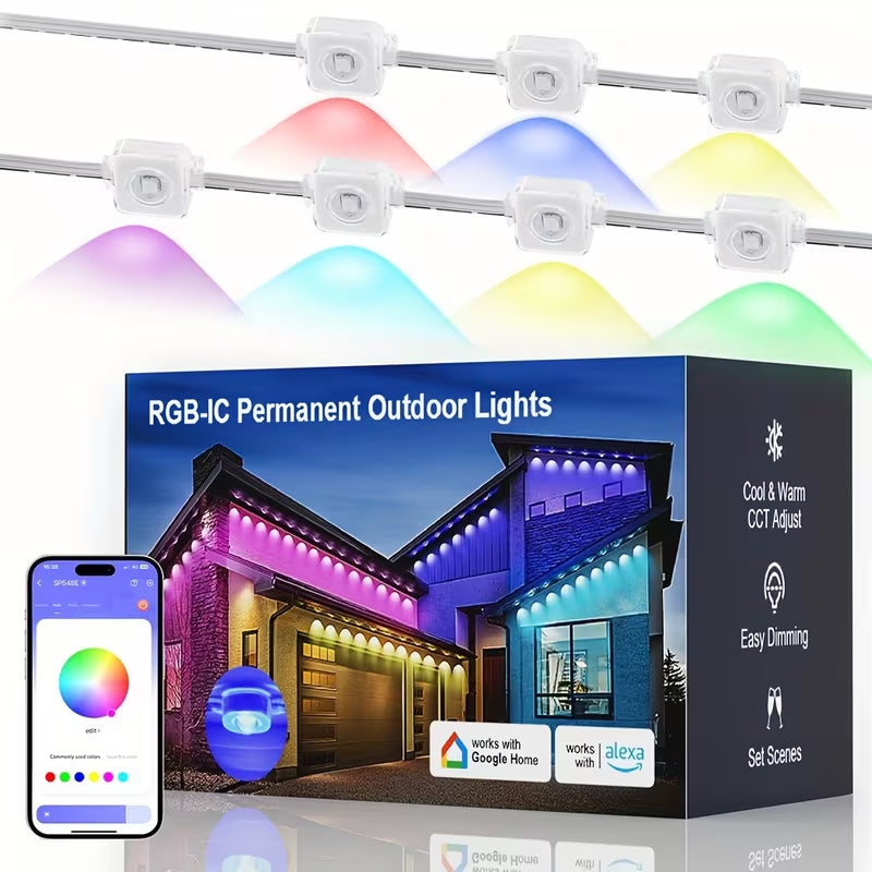 100 ft Permanent RGBIC Outdoor Eaves Lights with 75 Scene Modes