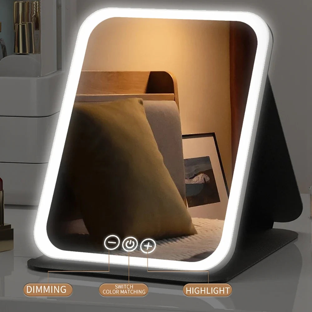 3-Color Dimmable LED Makeup Mirror with Touch Control Foldable Travel Mirror,Vanity Lighted Cosmetic Mirror for Home & Salon Use