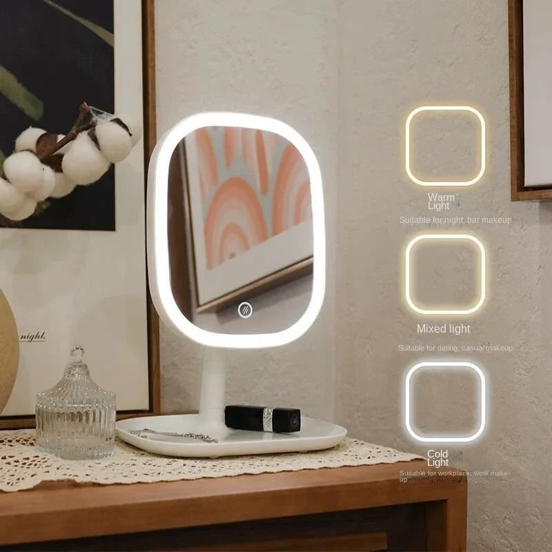 2025 Touch Control Makeup Mirror 3 Colors Dimmable Lights with Rechargeable LED Vanity Mirror for Home Travel Portable Cosmetic
