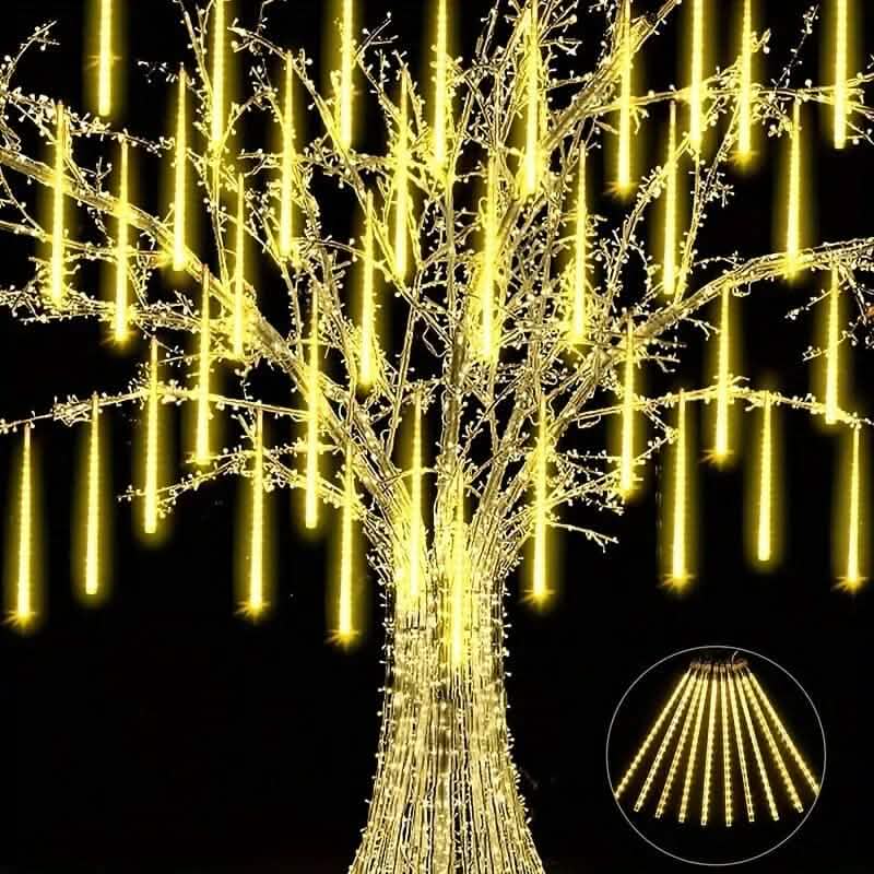 Icicle Snowfall Meteor Shower Outdoor Christmas Lights - 8 Tubes, 192 LEDs